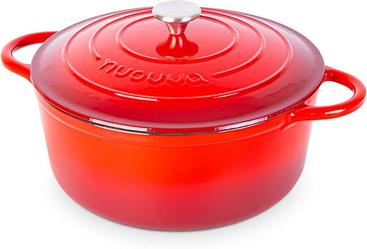 Cast Iron Dutch Oven with Lid – Non-Stick Ovenproof Enamelled Casserole Pot – Sturdy Dutch Oven Cookware – Red, 7.3-Quart, 30cm – by Nuovva by Nuovva