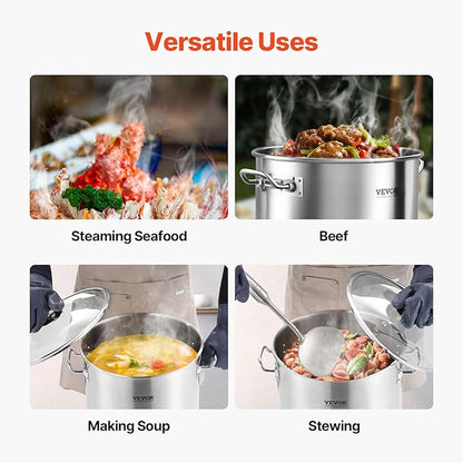 VEVOR Stainless Steel Stockpot, 24 Quart Cooking Pots, Cookware Sauce Pot with Lid, and Handle, Heavy Duty Commercial Grade Stock Pot, Sanding Treatment, for Steaming Boiling or Frying Silver - Image 6