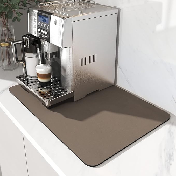AMOAMI Coffee Mat - Hide Stain Rubber Backed Absorbent Dish Drying Mat for Kitchen Counter - Brown, 12"x19" by AMOAMI