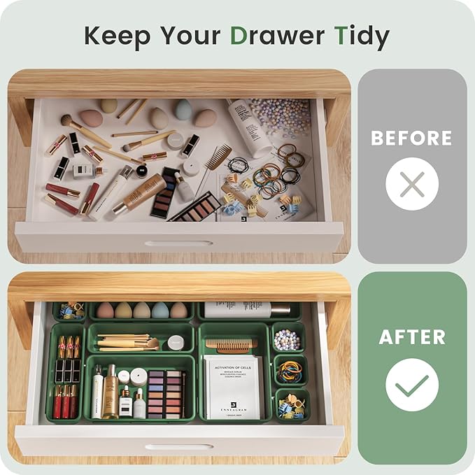A-LuGei 【 & 5 Size】 Tool Box Organizer Tray Divider Set,【Army Green】 Desk Drawer Organizer,Garage Organization and Storage Toolbox Accessories Rolling Tool Chest Cart WorkBench Small Part - Image 4