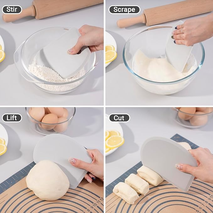 Sapid Flexible Curved Edge Silicone Bowl Scraper(5.98"x4.3"), Food Grade Dough Scraper for Baking Sourdough Bread, Cake, Multipurpose Kitchen Dish Scrapers, Easy to Clean (1, Gray) - Image 5