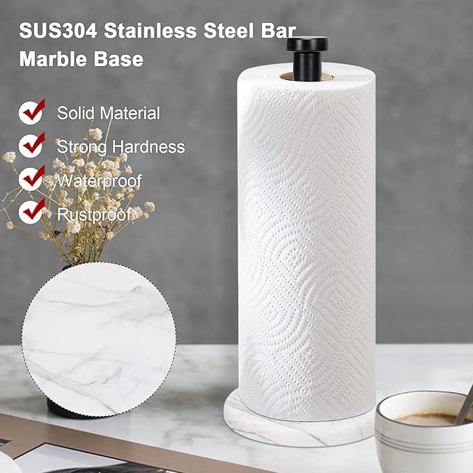 NearMoon Standing Paper Towel Holder, Kitchen Paper Towel Tissue Holder- for Bathroom Countertop, Standard or Jumbo-Sized Roll Paper (with Marble Base, Matte Black) - Image 4