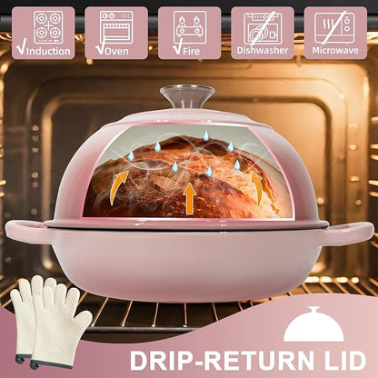 AHJ 6QT Dutch Oven For Bread Baking, Enameled Cast Iron Dutch Oven Pot with Lid, Multi-Functional Bread pan, Sourdough Baking Supplies with Proofing Basket, Cast Iron Bread Oven, Silicone Sling & Gloves. - Image 4