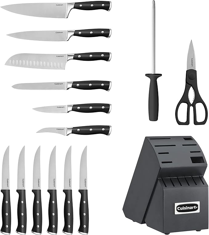 Cuisinart 15-Piece Knife Set with Block, High Carbon Stainless Steel, Forged Triple Rivet, Black/Black C77BTR-15PBK - Image 3