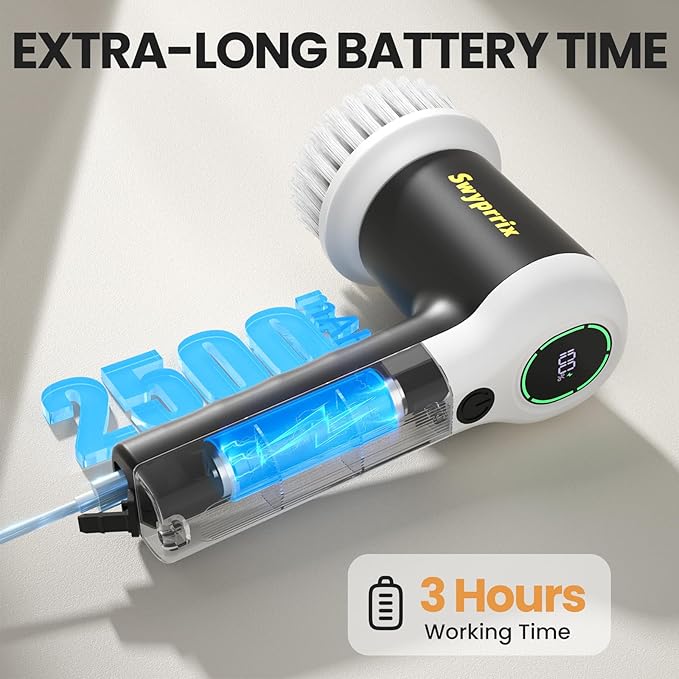 Electric Bathroom Cleaning Brush, Cordless Spin Scrubber Full Body Waterproof IPX7 with 6 Replaceable Brush Heads for Bathtub/Kitchen/Window/Home Cleaning -SD-CTB02 - Image 5