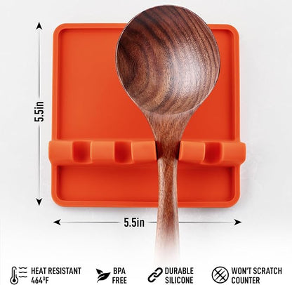 Zulay Kitchen Silicone Utensil Rest with Drip Pad for Multiple Utensils - BPA-Free, Heat-Resistant Spoon Rest & Spoon Holder for Stove Top - Kitchen Utensil Holder for Ladles & Tongs - Orange - Image 4