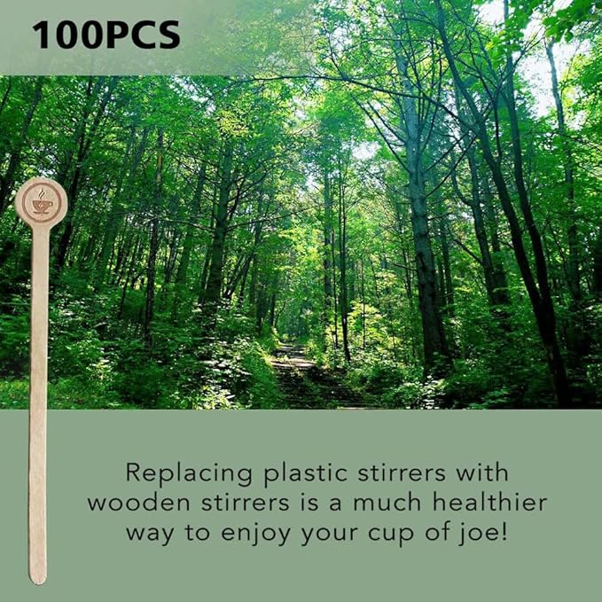 Coffee Stirrers Stir Sticks Wooden Beverage Mixer with Round Ends,Disposable Environmentally Friendly Biodegradable Cafe Grade Beverage Stir Sticks for 6 Inch Coffee Milk Cocktail Tea (100) - Image 2