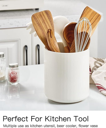 getstar Large Kitchen Utensil Holder, 7.2" Vintage Ceramic Utensils Crocks for Kitchen Counter with Non-Slip Cork Mat, Farmhouse Cooking Tool Organizer for Kitchen Counter Decor - Image 4