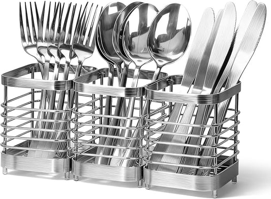 Utensil Holder, Stainless Steel Utensil Drying Rack for Kitchen Counter, Silverware Cutlery Flatware Holder Forks, Knives, Spoons, Chopsticks Organizer (Silver) by IWNTWY