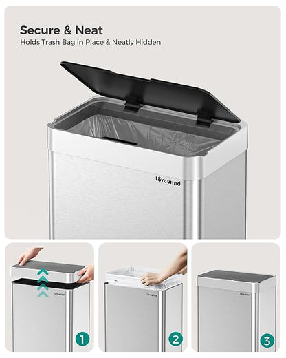Kitchen Trash Can Touchless, 13 Gallon/50 L Stainless Steel Automatic Motion Sensor Trash Can, Type-C Rechargeable Garbage Can with Lid, Silent Close, Touchless Trash Bin for Home Kitchen, Silver - Image 9
