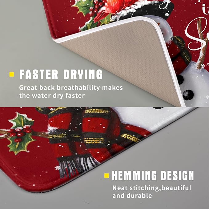 Christmas Dish Drying Mat for Kitchen Counter Snowman Let It Snow Microfiber Absorbent Dish Draining Reusable Washable Foldable 16"x18" - Image 3