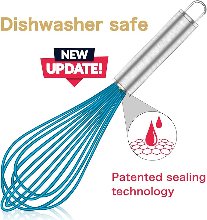 OYV Whisk,Sturdy Stainless Steel Wires Coated in Professional Silicone,3 Pack Whisks for Cooking,Mini Whisk,Colored Balloon Egg Beater for Blending,Whisking,Beating,Stirring,Cooking,Baking (Multi) - Image 2