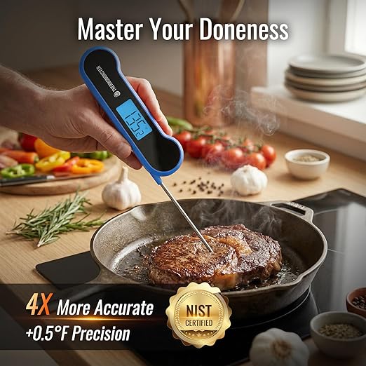 0.5 Sec Instant Read Meat Thermometer Digital with ±0.5℉ Precision, Food Thermometer for Cooking Kitchen Gadgets, Oven Grill Candy BBQ Essentials Accessories, Gifts for Him Dad Men Birthday, Blue - Image 3