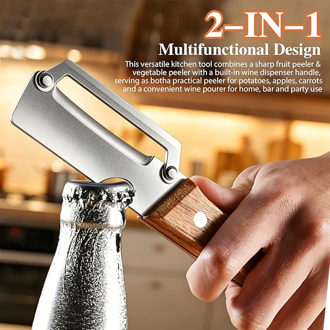 3 Pcs Multifunctional Vegetable Peeler,Multi-Functional Kitchen Peeler with Integrated Opener,Wooden Handle, Stainless Steel Blade Kitchen Tool for Fruit Apple Potato - Image 4