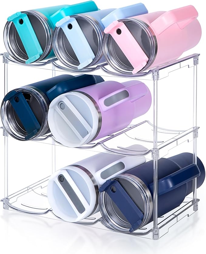 Stackable Water Bottle Organizer for Stanley 40 oz Tumbler, Water Bottle Holder for Cabinet, Pantry Kitchen Organizers and Storage for Stanley Cup Accessories, Tumbler Organizer and Wine Rack, 3Pack by SPOSPO