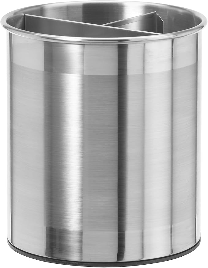 Oggi Jumbo Stainless Steel Rotating Utensil Holder with Removable Divider - Stylish kitchen cooking utensil organizer. Height 7.5". by OGGI
