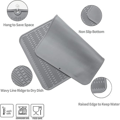 MicoYang Silicone Dish Drying Mat for Multiple Usage,Easy clean,Eco-friendly,Heat-resistant Silicone Mat for Kitchen Counter or Sink,Refrigerator or Drawer Liner Grey 3XL 28 inches x 18 inches - Image 3