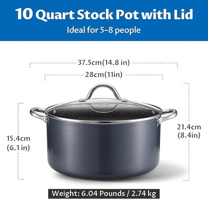 BEZIA 10 Quart Cooking Pot, Large Non Stick Induction Stock Pots with Lid, All Stove Compatible, 10 QT Aluminum Soup/Stew Pot For Large Families or Meal Prepping, Grey - Image 2