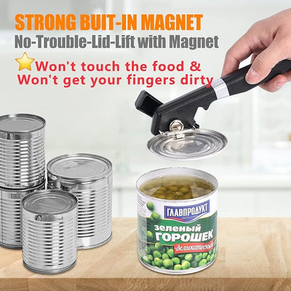 2 in 1 Safety Can Opener Manual Smooth Edge & Bottle Opener, No-Trouble-Lid-Lift Manual Can Opener with Magnet, Large Rubber Handle & Stainless Steel Blade, Side Cut Hand Can Opener for Kitchen - Image 2