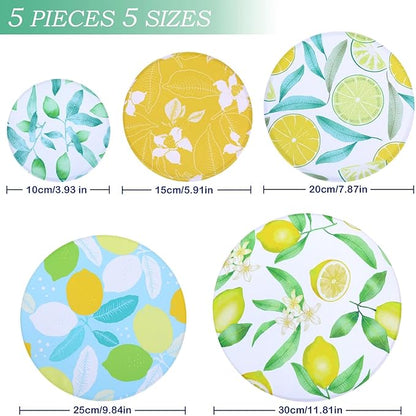 5 Pieces Bowl Covers Reusable, 5 Size Elastic Cloth Bowl Covers for Bread Proofing Stretch Food Covers Washable for Food Fruits Leftover (Lemon) - Image 2