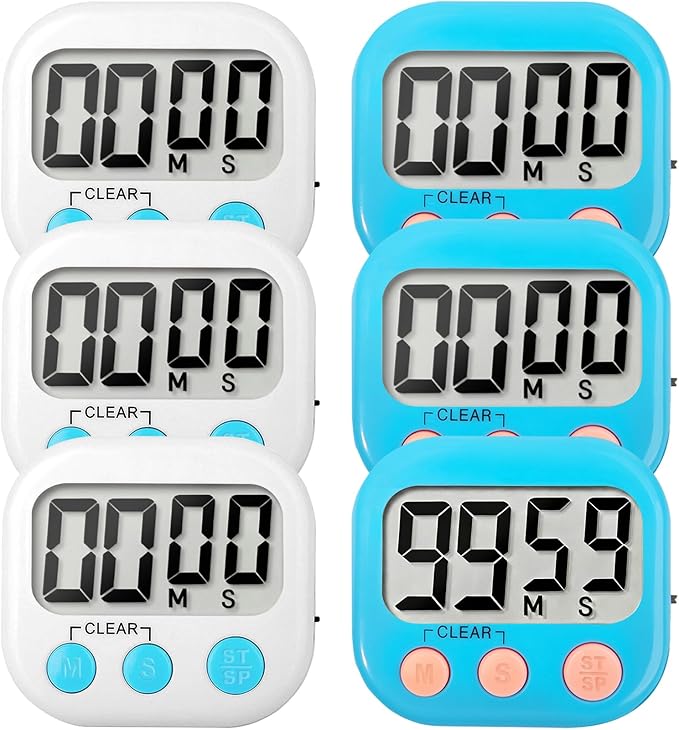 6 Pack Digital Kitchen Timer Small Classroom Timers for Kids Teachers (Blue&White) by VOULOIR