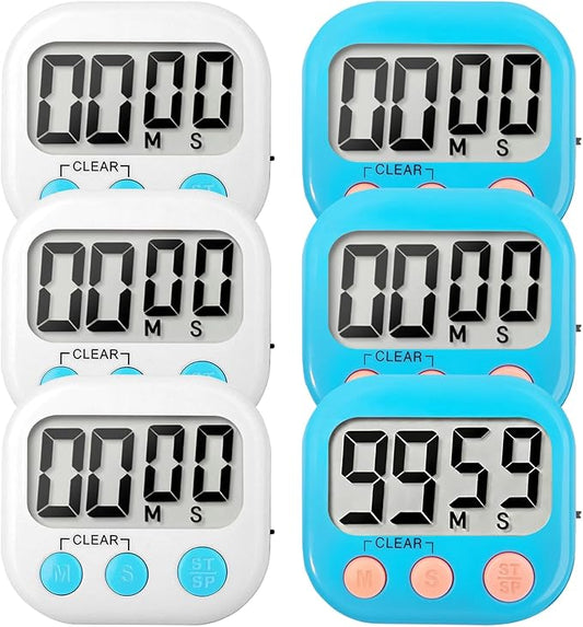6 Pack Digital Kitchen Timer Small Classroom Timers for Kids Teachers (Blue&White) by VOULOIR