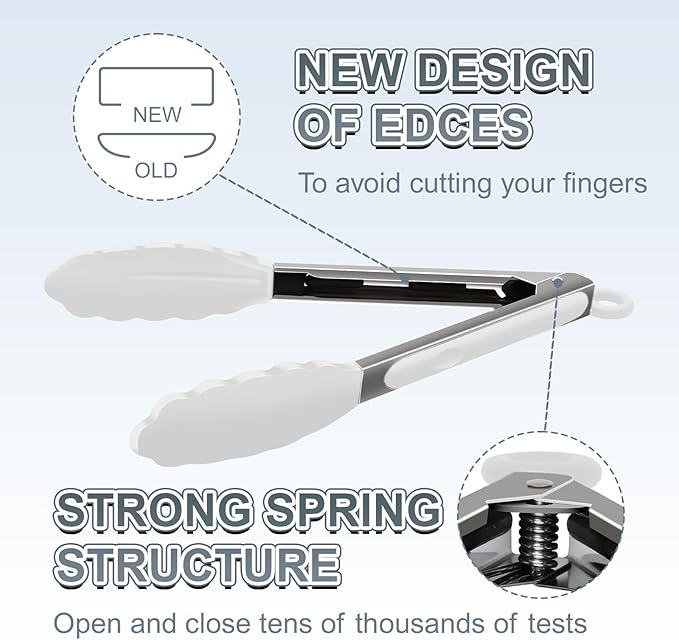 Premium Stainless Steel Heat Resistant Kitchen Tongs for cooking,set of 9" and 12" (White),Non Scratch Silicone cooking Tong Tip for Cooking Pans,Strong Grip BBQ tongs for Grabbing Hot Food - Image 4