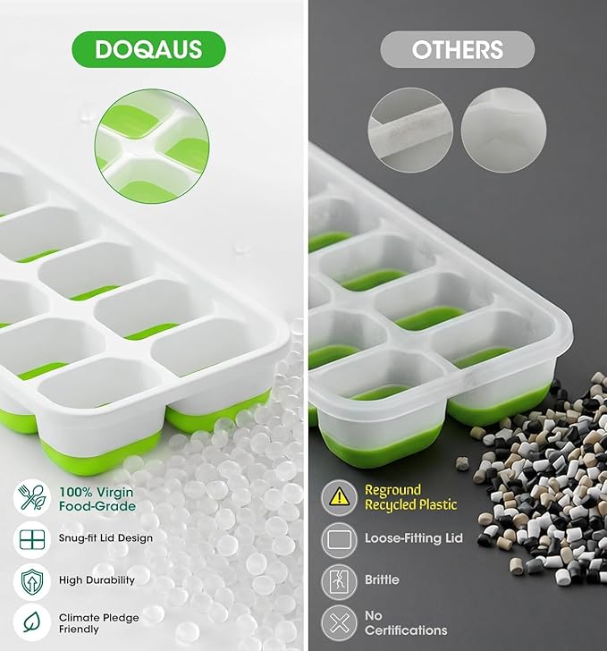 DOQAUS Ice Cube Tray with Lid and Bin - 4 Pack Silicone Ice Cube Trays for Freezer, Stackable Ice Bucket Kits with Storage Container & Scoop for Kitchen, RV, Cocktail, Coffee - Image 2