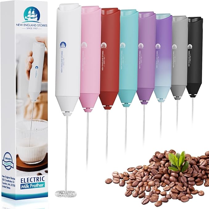 Powerful Milk Frother Handheld Foam Maker, Mini Whisk Drink Mixer for Coffee, Cappuccino, Latte, Matcha, Hot Chocolate, No Stand, White by NewEnglandStories