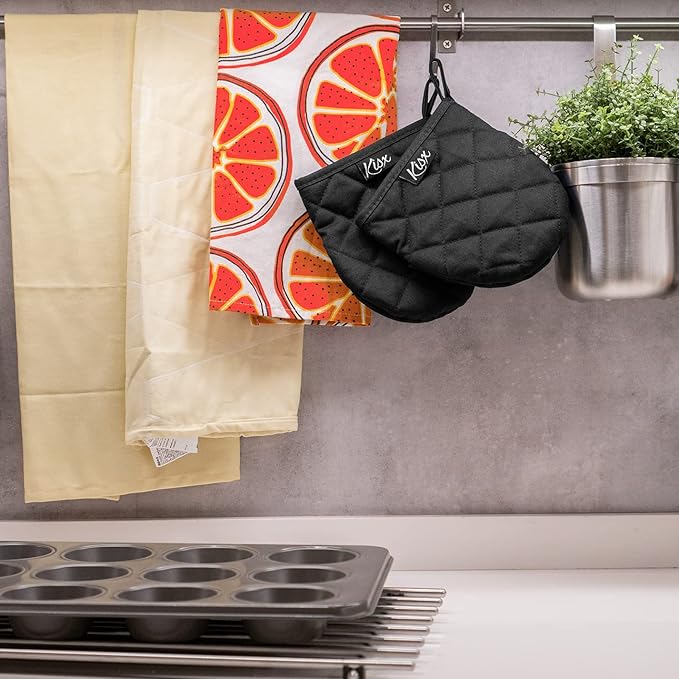 Oven Mitts Heat Resistant – (Black Color) Mini Oven Mitts, Silicone Gloves Heat Resistant, Kitchen Gloves for Cooking, Silicone Oven Mitts & Pot Holders Sets, Kitchen Pot Holders & Oven Mitts Sets