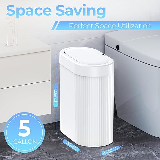 jinligogo 5 Gallon Bathroom Trash Can with Lid, Automatic Motion Sensor White Trash Can, Touchless Slim Waterproof Garbage Bin for Kitchen, Bedroom, Office, and Bathroom - Image 5