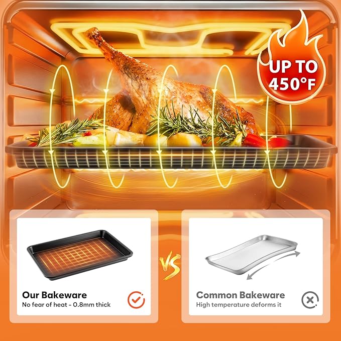 Nonstick Cookie Sheets for Baking with Cooling Rack Set of 4, 0.8mm Thick Heavy Duty Baking Sheets for Oven, Half/Quarter/Jelly Roll Pans Oven Trays, Baking Pan Set with Diamond Texture - Image 6
