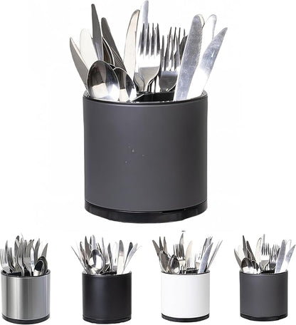 LIBODOUR Silverware Organizer Kitchen Utensil Holder 360°Rotating For Counter Organizer Stainless Steel Storage Silverware Caddy 3 Compartment Flatware Spoon Spatula Tool Cutlery Container(Grey) by ModernandFarmhouseUtensilHolder