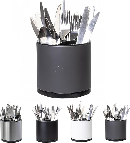 LIBODOUR Silverware Organizer Kitchen Utensil Holder 360°Rotating For Counter Organizer Stainless Steel Storage Silverware Caddy 3 Compartment Flatware Spoon Spatula Tool Cutlery Container(Grey) by ModernandFarmhouseUtensilHolder