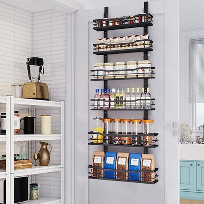 Eastherry Over The Door Pantry Organizer，6-Tier Over The Door Organizer with Adjustable Basket，Metal Hanging Pantry Organizers and Storage for Kitchen, Back of Door Seasoning Rack (Black) by Unknown