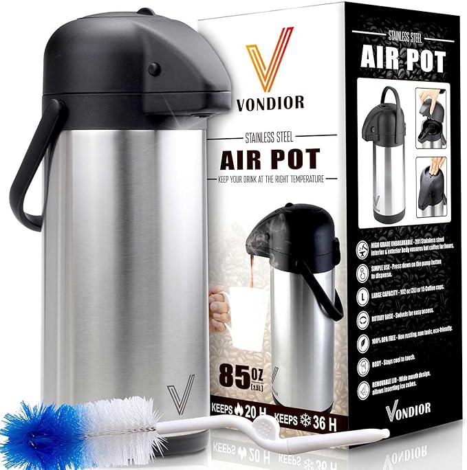 85 oz (2.5L) Airpot Coffee Carafe with Pump, Insulated Stainless Steel Coffee Dispenser, Coffee Carafes for Keeping Hot/Cold, Hot Beverage Dispenser for Party - Image 8