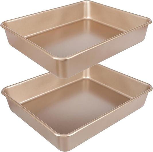 Baking Pan Set of 2, 12.5’’ X 10’’ X 2.4’’ Nonstick Sheet Cake Pan for Christmas Thanksgiving, Durable Cookie Sheets for Baking Lasagna Deep-Dish Pizza Brownies Casseroles, Rose Gold & Easy to Clean by AWTBDP