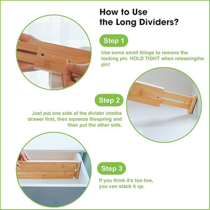 ANTOWIN Bamboo Drawer Dividers Organizers, Drawer Separators Splitter,17-22 inches Long Adjustable Spring-loaded Organizer for Large Utensil, Clothes, Tools Drawers(yellow) - Image 7