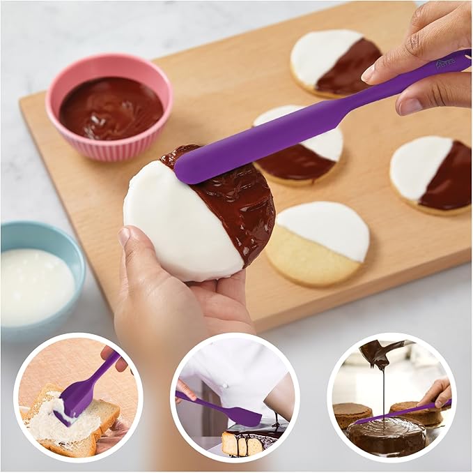 HOTEC 600℉ Heat Resistant BPA-Free Silicone Rubber Spatula Set for Baking, Cooking, and Mixing Non Stick Dishwasher Safe, Purple Set of 5 - Image 3