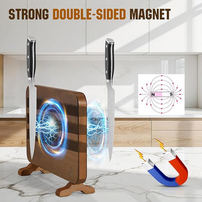 Enoking Magnetic Double-Sided Knife Block with Rotatable Stable Base, Acacia Wood Knife Holder for Countertop, Strong Magnets Safe Knife Organizer Stand, Easy to Clean Knife Storage for Home Kitchen