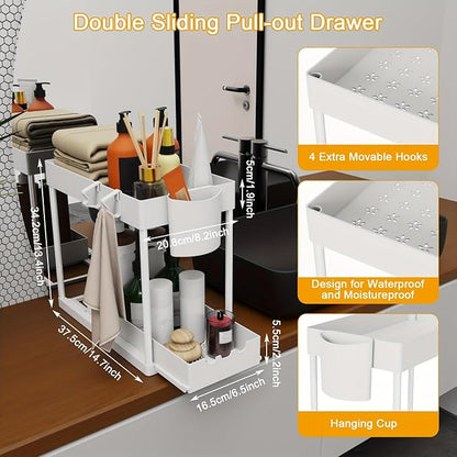 2 Pack Under Sink Organizers and Storage, 2-Tier Sliding Cabinet Organizer Drawer for Bathroom and Kitchen – Multi-Purpose Cabinet Organizer with Easy Pull-Out Design (White) - Image 2