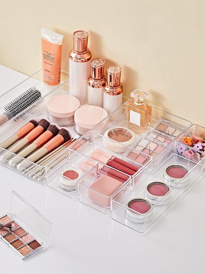 SMARTAKE 30-Piece Drawer Organizer with Non-Slip Silicone Pads, 7-Size Desk Drawer Organizer Trays Storage Tray for Makeup, Jewelries, Utensils in Bedroom Dresser, Office and Kitchen (Clear) - Image 3