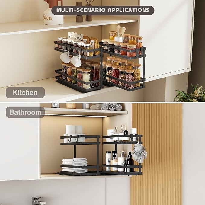 Magheo Pull Out Spice Rack Organizer for Cabinet, 1 Pack Metal Seasoning Organizer Slide Out Spice Storage Shelf No Assembly Vertical Spice Rack Pullout for Kitchen & Bahthroom No Drill(2 Tier,Black) - Image 8