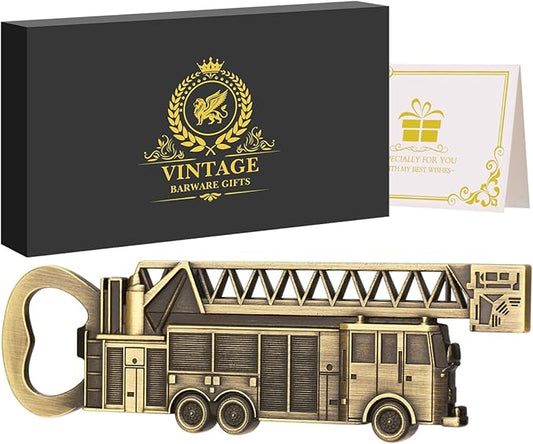 Fire Truck Bottle Opener – Firefighter Gifts for Men, Dad, Grandpa – Bronze Fire Truckt-Shaped Bar Accessory with Gift Box – Perfect for Birthday Fathers Day Christmas BBQ Camping