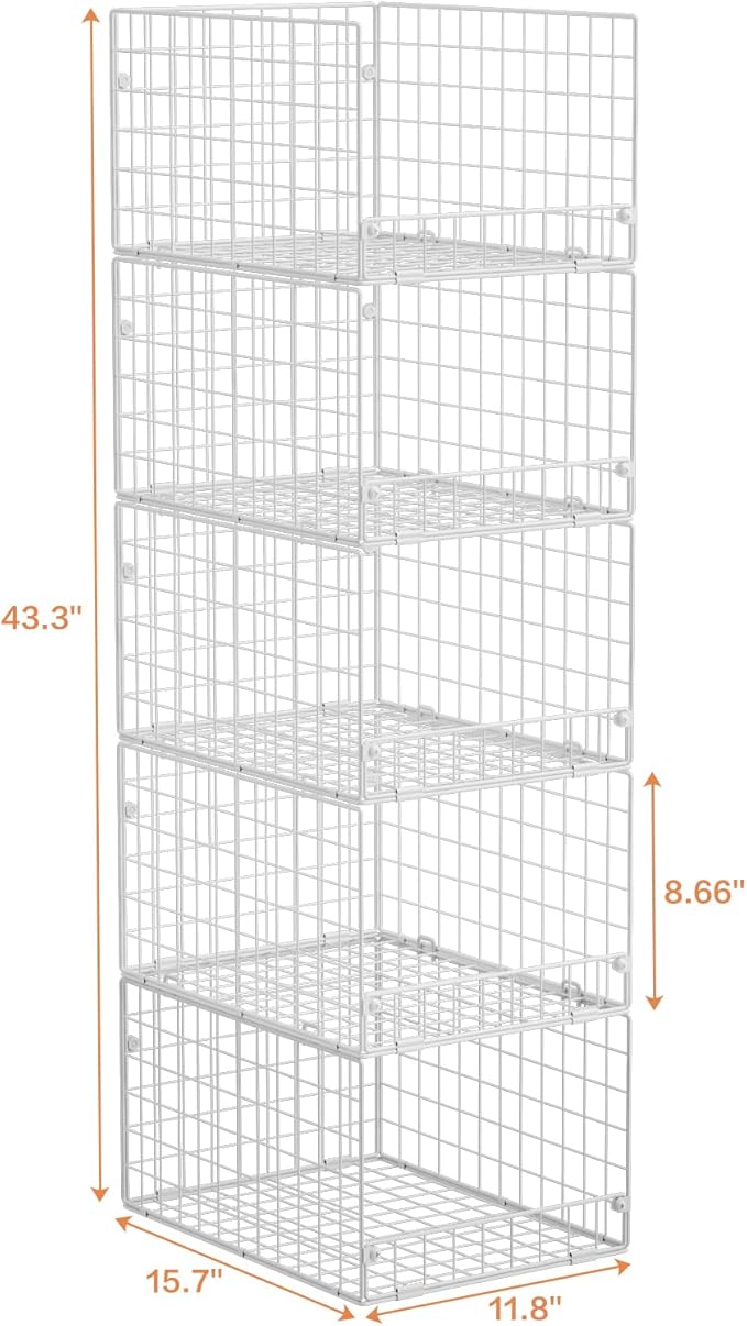 5-Tier Stackable Closet Storage Shelves, Closet Organizers and Storage Basket, Foldable & Stackable Closet Organizers for Closet System, Space-Saving Closet Shelf for Home ,White(Patent No. 30022416) - Image 3