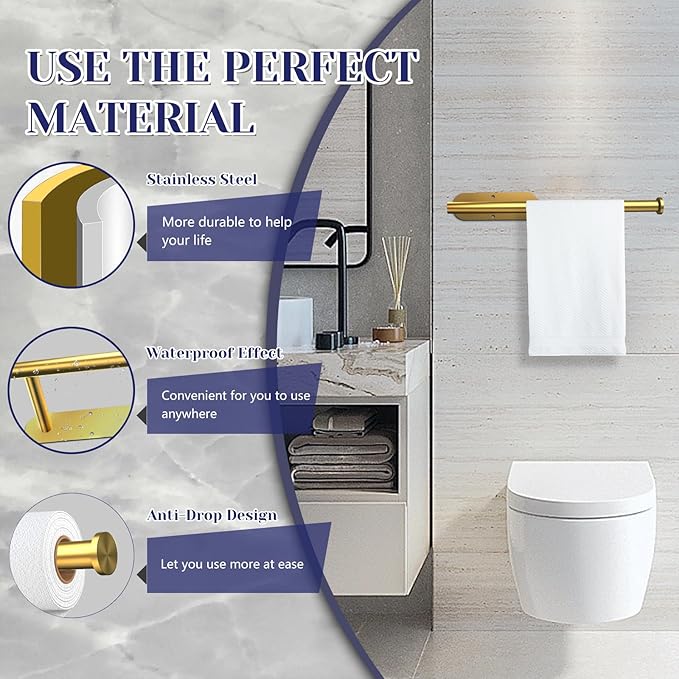 Paper Towel Holder, Self Adhesive or Drilling Paper Towel Holder Under Cabinet, Stainless Steel Paper Towel Holders Wall Mount for Kitchen, Bathroom, Sink, Pantry, Fridge (Gold) - Image 3