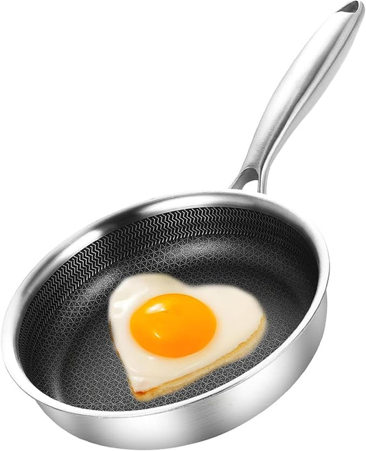 DELARLO 5.5inch Tri-Ply Stainless Steel Omelette Pans, Single Egg Frying Pan Nonstick Ceramic Frying Pan, Small Pan for Steak, Durable Pan, Induction Skillets, Compatible with All Cooktops, Up to 600℉