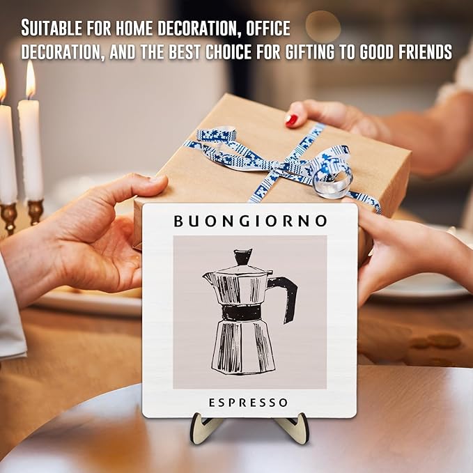Coffee Bar Decor Sign,Wooden Vintage Plaque with CoffeePot Pattern-Buongiorno Espresso,Funny Farmhouse Decor for Coffee Station, Kitchen Café or Shelf Display(White) - Image 5