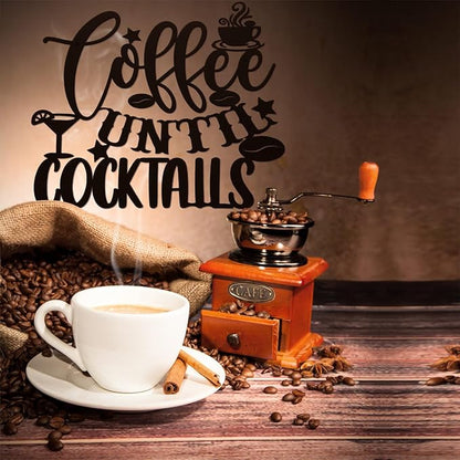 Ferraycle Coffee Bar Decor, 12 x 10.2 Inch Sign for Wall Metal Rustic Hanging Wall Art Vintage Black Cup Letter Sign for Cafe Home Office Kitchen(Coffee Until Cocktails) - Image 4