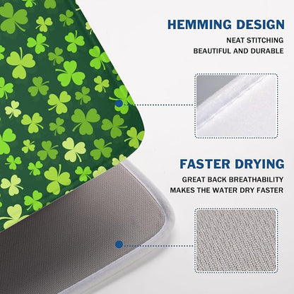 St. Patrick's Day Dish Drying Mat for Kitchen Counter,Irish Green Shamrocks Clover Leaves Drying Mat 18 x 24 Inch with Absorbent Reversible Microfiber Dish Drying Pad for Coffee Bar - Image 4